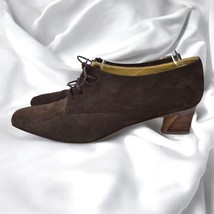 VTG Joan &amp; David Dress Shoes Woman 9.5 Brown Suede Oxford Kitten Heels Lace Up - £30.13 GBP