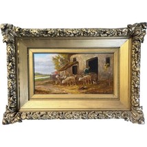 Antique Eugene Fromentin Oil Painting Pastoral Landscape Sheep Cottage France - £1,109.82 GBP