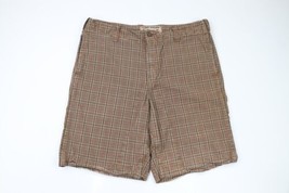 Vintage Tommy Bahama Denim Mens 38 Faded Checkered Plaid Cotton Shorts Brown - $48.46