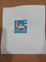 Completed Sailboat Nautical Scene Finished Cross Stitch - $5.99