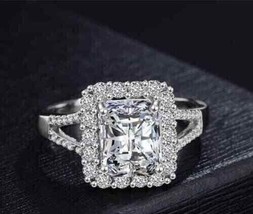 Solid 14k White Gold 3.25Ct Radiant Cut Diamond Halo Engagement Ring in Size 8.5 - £180.60 GBP