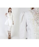 Jessica McClintock 80s Victorian Romantic Style Wedding Gown Linen Beade... - €76,06 EUR