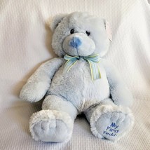 Russ Baby Blue Teddy Bear Plush My First Teddy 16&quot; #25914 NWT Striped Bow - £19.10 GBP
