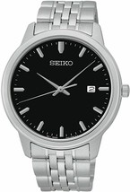 Seiko SUR093 Mens Dress Black Dial Date Stainless Steel Silver-Tone Quartz Watch - £91.81 GBP