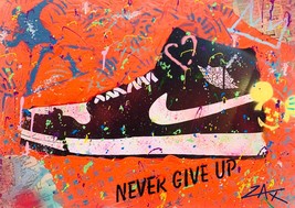 E M ZAX &quot;NEVER GIVE UP&quot; ORIGINAL ACRYLIC PAINTING ON CANVAS HAND SIGNED COA - $1,795.50