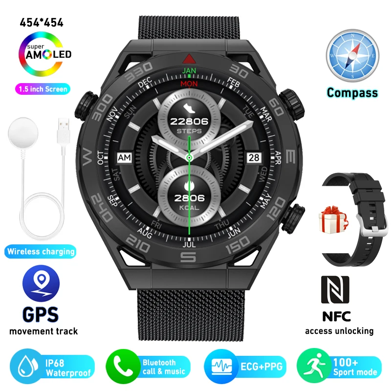 New ECG+PPG Smart Watch Men GPS Sport Track Fitness Watch Outdoor Compas... - £58.08 GBP