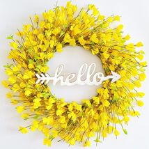 22" Forsythia Wreath Front Door Wall Porch HELLO Artificial Yellow Home ... - $28.03