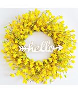 22" Forsythia Wreath Front Door Wall Porch HELLO Artificial Yellow Home ... - $28.21