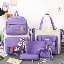 5 Pcs Set Women Laptop Backpack Canvas School Bags For Teenage Girls Kawaii Coll - £72.95 GBP