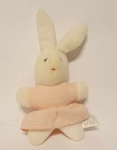 VTG Miniature 4&quot; White Bunny Rabbit  Plush in Pink White Polka Dot Dress Easter - £6.26 GBP
