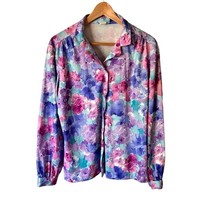 Vintage 70&#39;s floral women&#39;s Sears button down watercolor polyester size 16 - £22.90 GBP