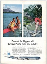 1950s Pan Am PRINT AD Pan Am&#39;s Jet Clippers Cut Pacific Flight Time In H... - $174.13 MXN