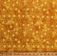 Cotton Batik Honeycomb Honeybees Beekeeping Gold Fabric Print by Yard D172.42 - £12.74 GBP
