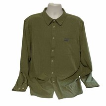 Burlebo Performance Shirt Mens 1XL XL Olive Green Button Up Long Sleeve - £21.32 GBP