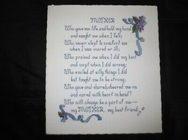 MY MOTHER, MY BEST FRIEND Verse CROSS STITCH EMBROIDERY on Art Board - 1... - £11.99 GBP