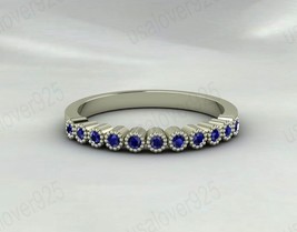 Blue Sapphire Round Gemstone Silver Modern Half Eternity Women Band Ring Jewelry - £42.71 GBP