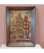 Antique Marquetry Cityscape of Belgian Street Scene - Inlaid Wooden Wall... - $2,565.92 MXN