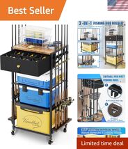 Holds Up To 10 Rods, 360 Degree Rotating Fishing Pole Holder, Tackle Sto... - $113.32