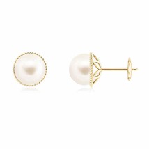 Angara Natural 8mm Freshwater Pearl Solitaire Studs Earrings in 14K Yellow Gold - £194.08 GBP