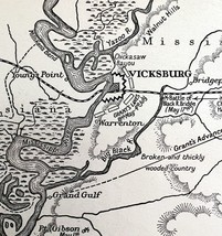 Map 1942 General Grant&#39;s Campaign Vicksburg 5.5 x 9&quot; History Ephemera DWW6B - €17,35 EUR