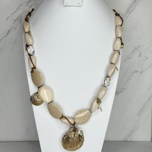 Chico&#39;s Rhinestone Seashell Pendant on Chunky Beaded Gold Tone Necklace - $16.82