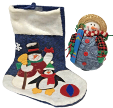 Christmas Snowman Plush Beanie Deocration and Felt Snowman Penguin Stocking - £15.44 GBP