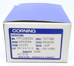 Corning Ceramic Capacitors CRC120Z5U Value .1 UF Tol .-20/+80% 50V Box O... - $14.99