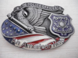 The Police Officer An American Hero Belt Buckle Silver Enamel 3 3/4&quot; x 2 1/2&quot; - £11.77 GBP