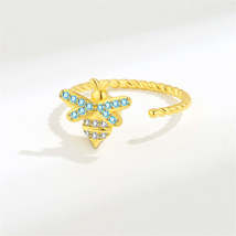 Cubic Zirconia &amp; 18K Gold-Plated Rotating Bee Open Ring - £11.25 GBP