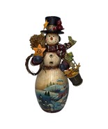 Faux Wooden Snowman Figure with Top Hat and Scarf Tall Delton Products R... - $17.77