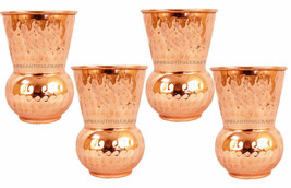 Pure Copper Water Matka Glass Drinking Tumbler Ayurveda Health Benefits Set Of 4 - £31.34 GBP
