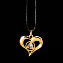 Aa Recovery Flowing Heart 24K Gold Pendant Gp Necklace Blue Stone - £31.45 GBP
