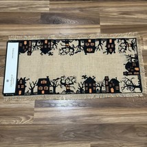 Storehouse Halloween Haunted House Spooky Primitive Jute Table Runner 16x72 NWT - £26.03 GBP