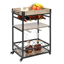 Farmhouse Bar Kitchen Serving Cart - Industrial Vintage Style Wood Metal  - £126.29 GBP