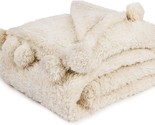 Pavilia Cream Sherpa Throw Blanket For Couch, Pom Pom | Shaggy Warm, 50X60. - $31.92