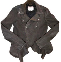 $198 Anthropologie Laena Moto Jacket Small 2 4 GRAY Faux Sherpa Fleece L... - $67.91