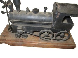 Vintage 1950&#39;s Heavy Still Construction Train Engine Mounted Real on Woo... - £115.85 GBP