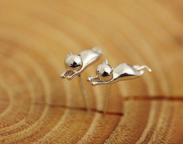 New 3D Cat Earrings Sterling Silver Dainty Minimalist Jewelry Cats Mothers Day - £13.63 GBP