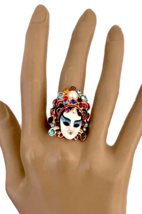 Chinese Mask Enamel Crystals Fun Colorful Adjustable Ring - £10.83 GBP