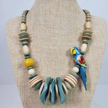 Vintage Parrot Necklace Handcrafted Wood Beads 23 Inch - £17.77 GBP