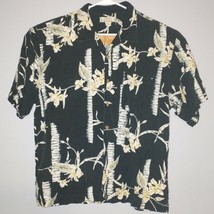 Vintage Tommy Bahama Palm Trees Black Hawaiian Button Up Silk Shirt XL XLNT Cond - £26.60 GBP