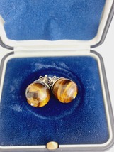 TIGER EYE Stud earrings in SILVER 800 Original in gift box Gift for her Woman ea - £19.98 GBP