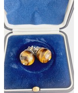 TIGER EYE Stud earrings in SILVER 800 Original in gift box Gift for her ... - $25.00