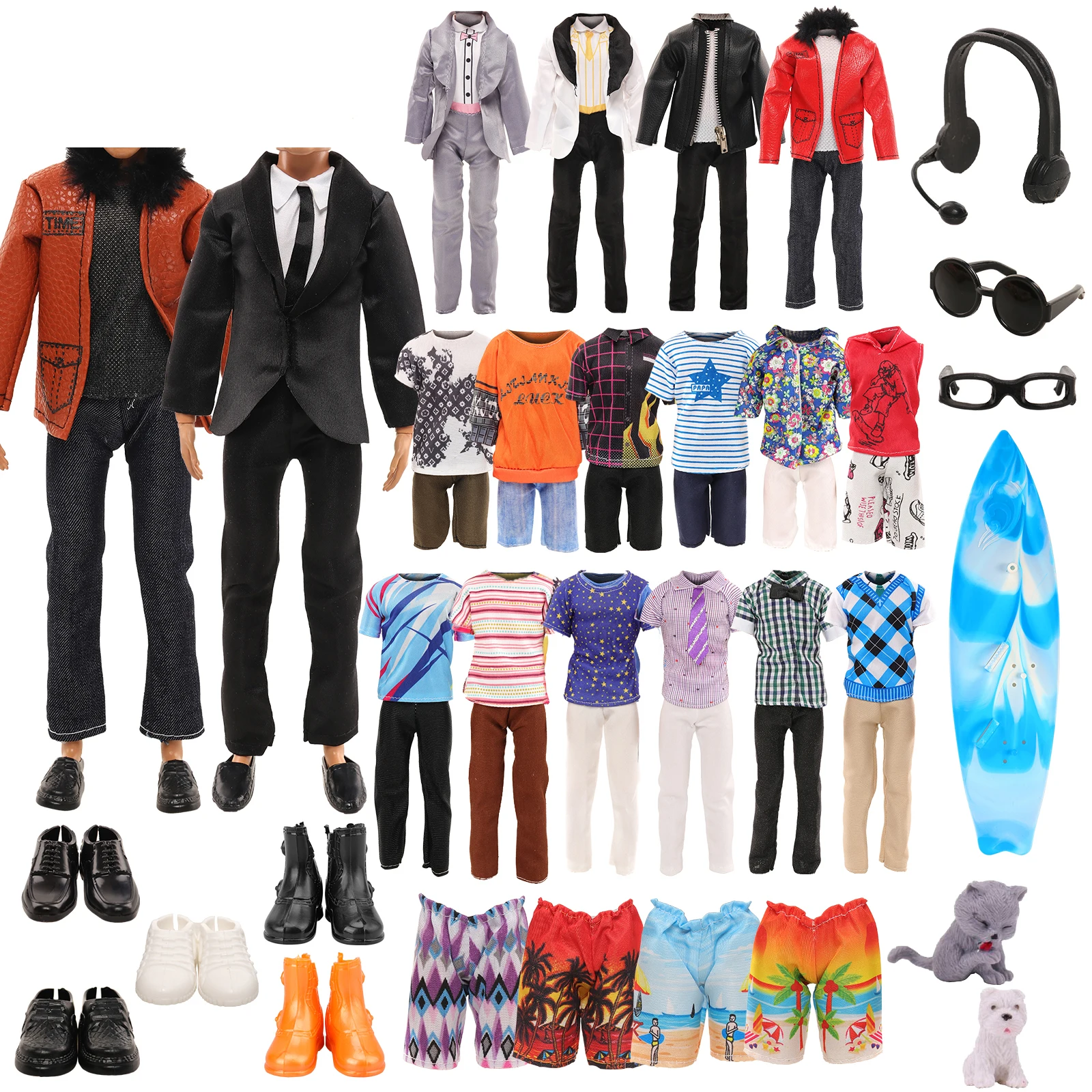 16 ltems Ken Doll Accessories=1 Jacket Suit+4 Top Shorts+1 Beach Pants+4 Pairs - £20.19 GBP