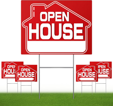 Open House Signs (5 Pack), 16&quot; X 12&quot; Double-Sided Yard Signs with Metal H Stakes - £23.14 GBP