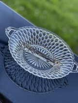 Vintage Indiana Glass Honeycomb Handled Clear Divided Relish Candy Dish ... - $26.00