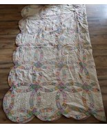 Double Wedding Ring Quilt Vintage Fabrics Pastels 84x74 Needs Some Repair - £98.51 GBP