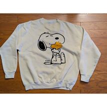 1980s Snoopy Woodstock Hugging Sweatshirt White Crewneck Artex Large Sta... - $145.52