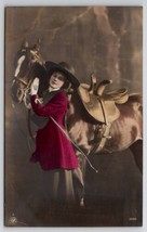 RPPC Equestrian Pretty Woman Beautiful Horse Hand Colored NPG Photo Postcard B36 - £15.94 GBP