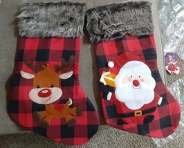 4 Pack Christmas Stockings 19&quot; Buffalo Red Plaid with Plush Faux Fur Cuf... - $11.39